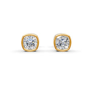 Cushion Cut Real Moissanite Bezel Set Solitaire Stud Earrings Screw Back 14K Gold Plated